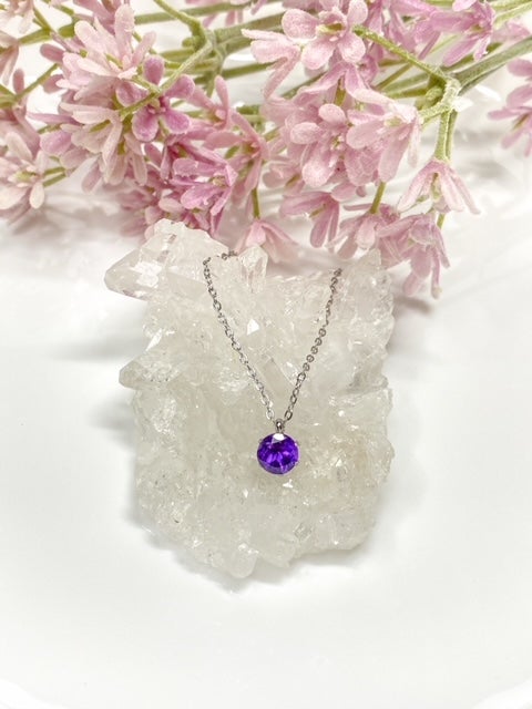 アメジスト 2月誕生石 シンプル 一粒天然石ネックレス | aquamarine